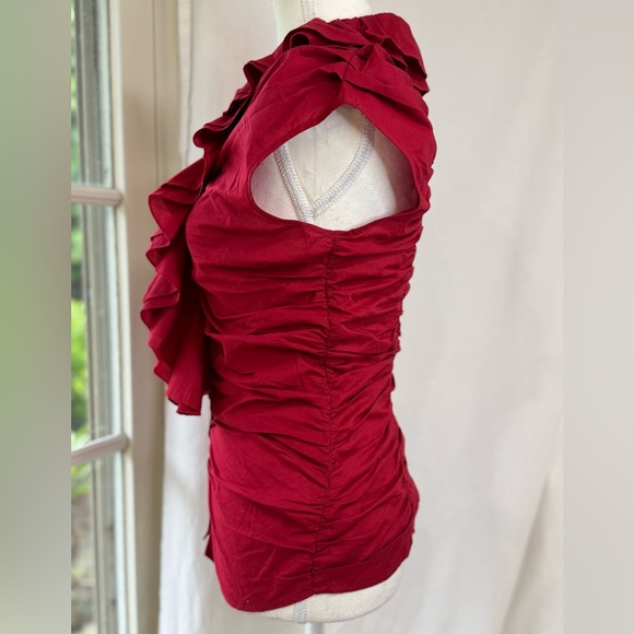 Red Ruffled & Ruched Top - Picture 6 of 9